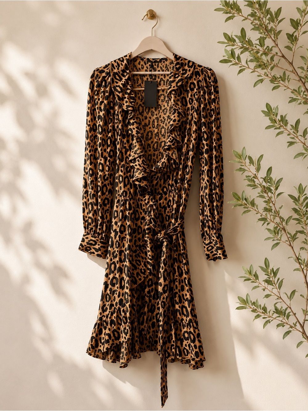 NWT Maje Leopard Print Ruffle Wrap Dress Silk Blend Size Small